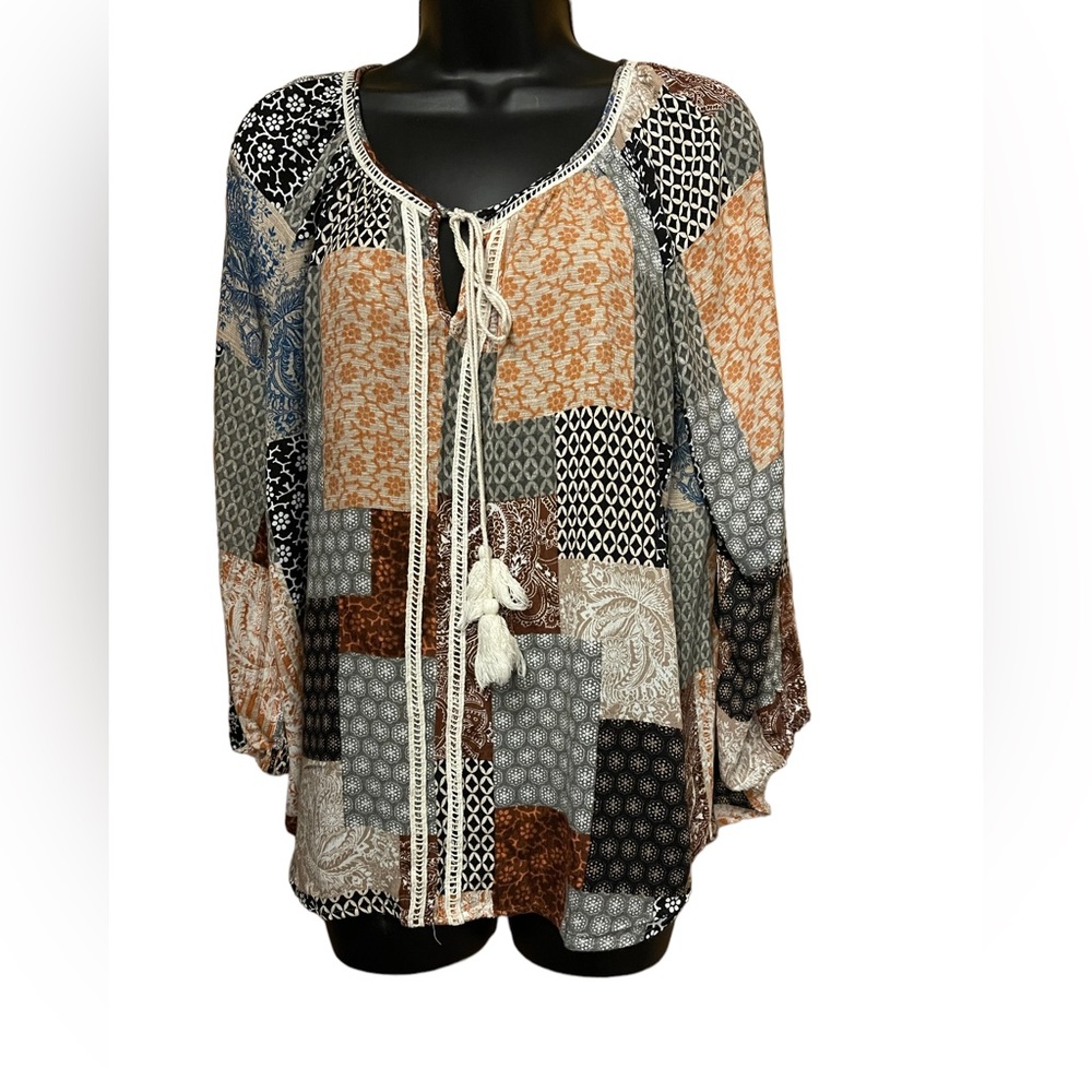 Andree by Unit Patchwork Peasant Top Size Medium Excellent Condition